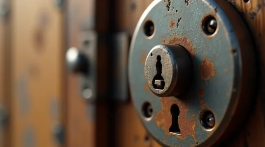 Gros plan d'une serrure avec signes visibles d'usure et de corrosion
